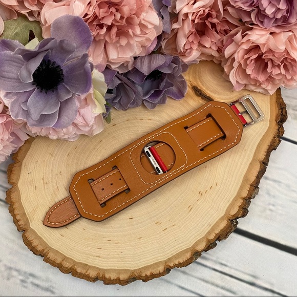 Vegan Leather Red Double Cuff Watchband for Apple - Picture 11 of 13